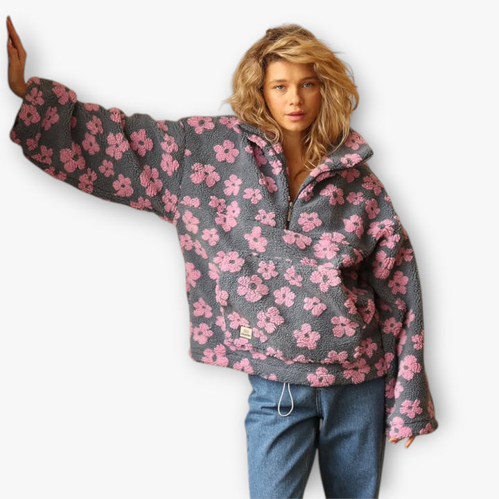 Women's Zip Up Sweater | Flowers
