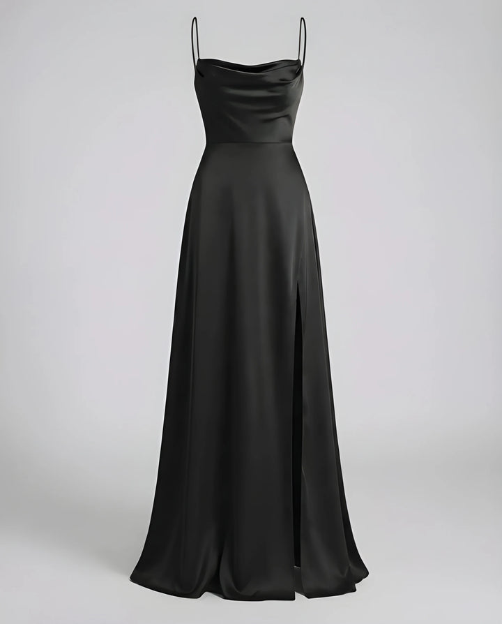 Women's Stunning Elegant Maxi Dress with Side Slit and Narrow Straps