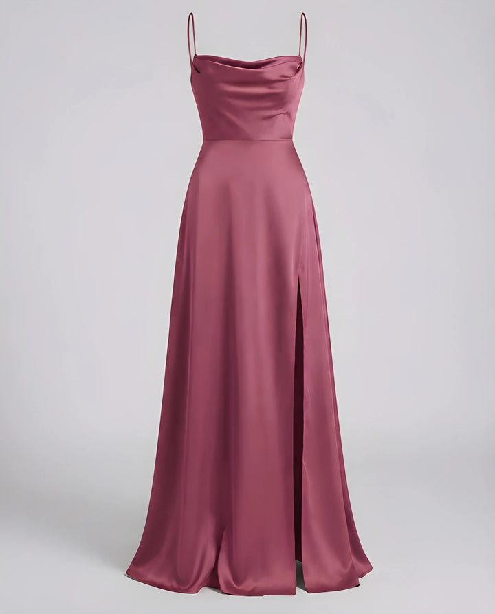 Women's Stunning Elegant Maxi Dress with Side Slit and Narrow Straps