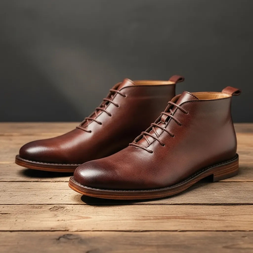 Men’s Ankle Flat Boots with Lace Up Closure