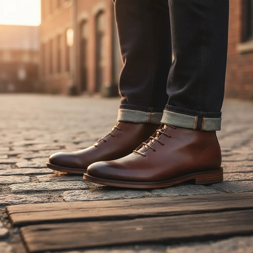 Men’s Ankle Flat Boots with Lace Up Closure