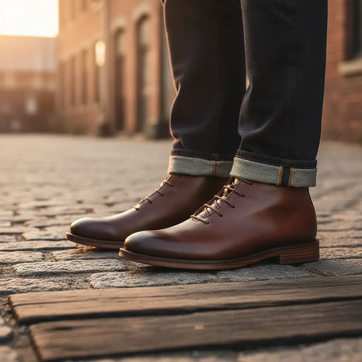 Men’s Ankle Flat Boots with Lace Up Closure