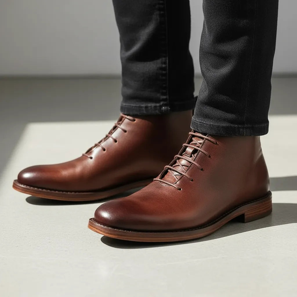 Men’s Ankle Flat Boots with Lace Up Closure