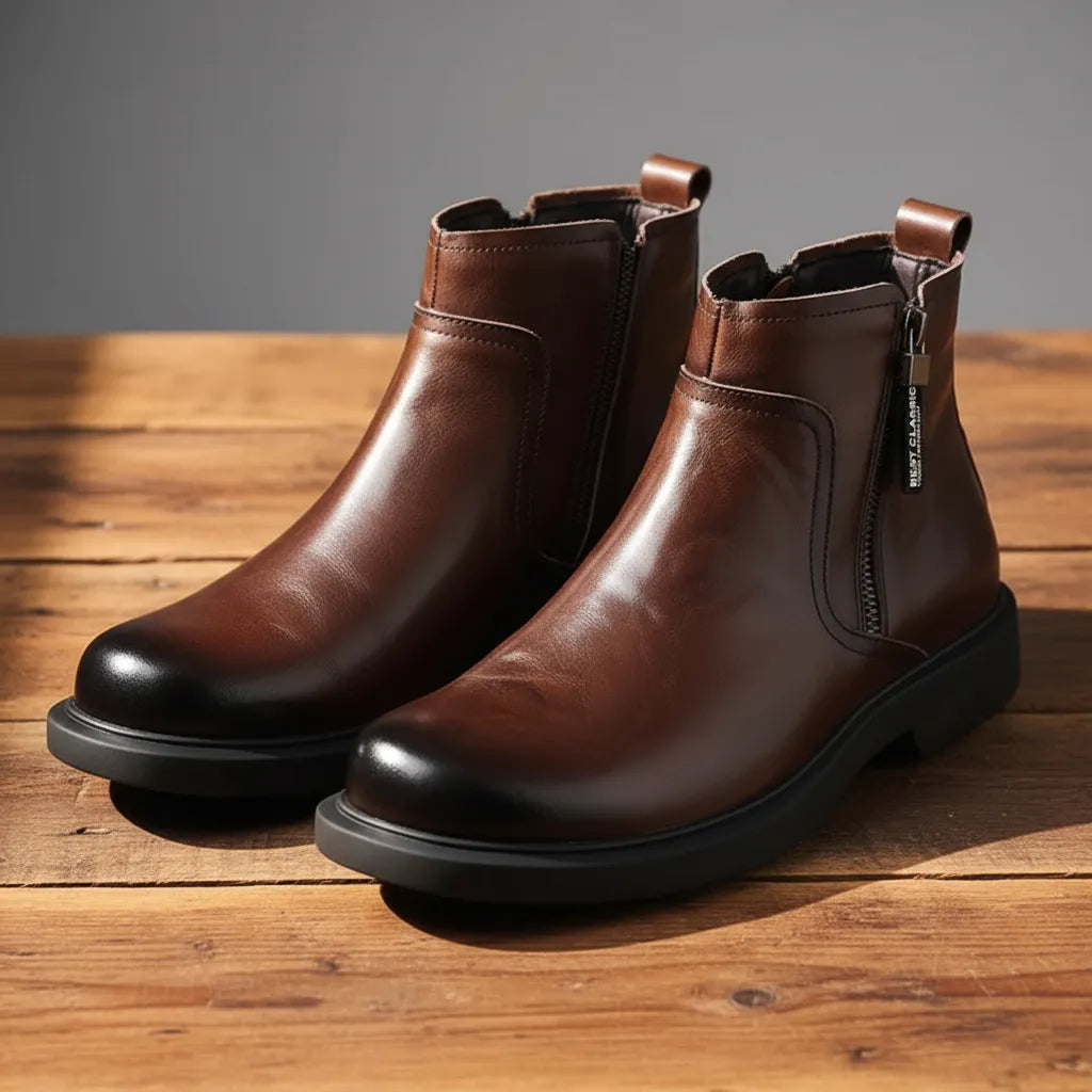 Men’s Ankle Flat Boots with Side Zip