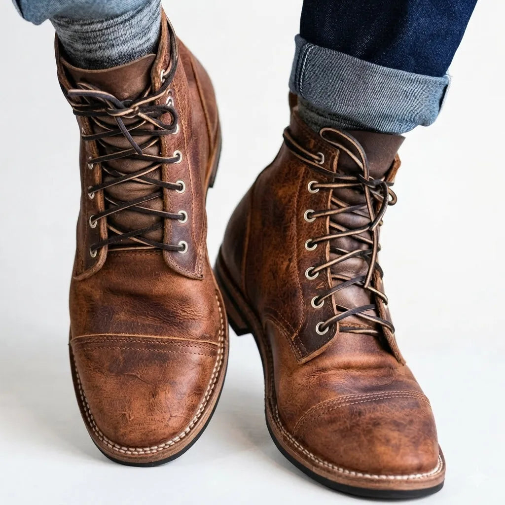 Men’s Ankle Vintage Boots with Lace-Up Closure