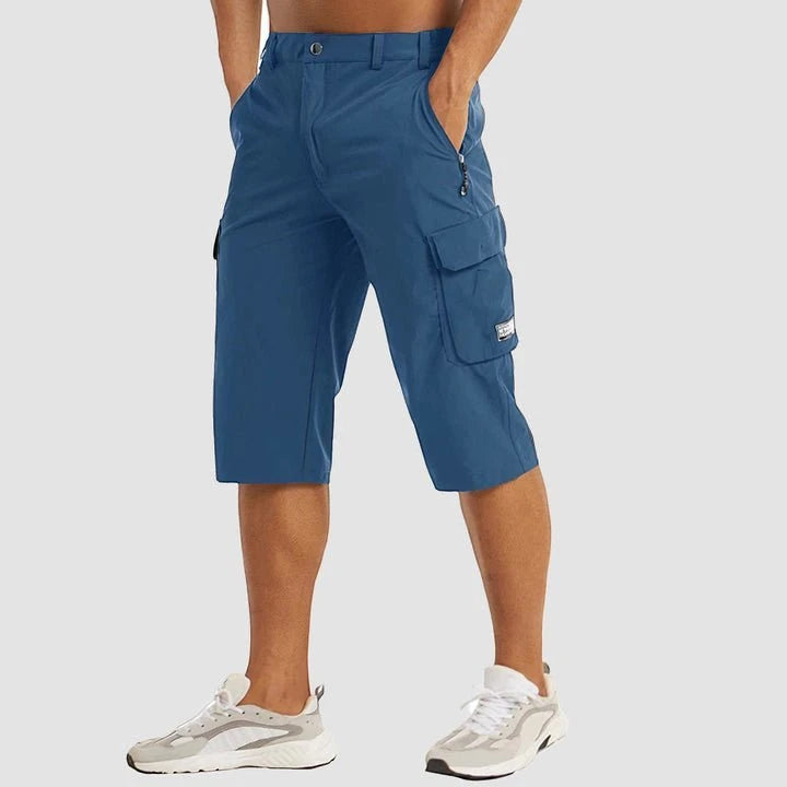 Men's Cargo Capri Shorts with Zip Pockets and Relaxed Fit