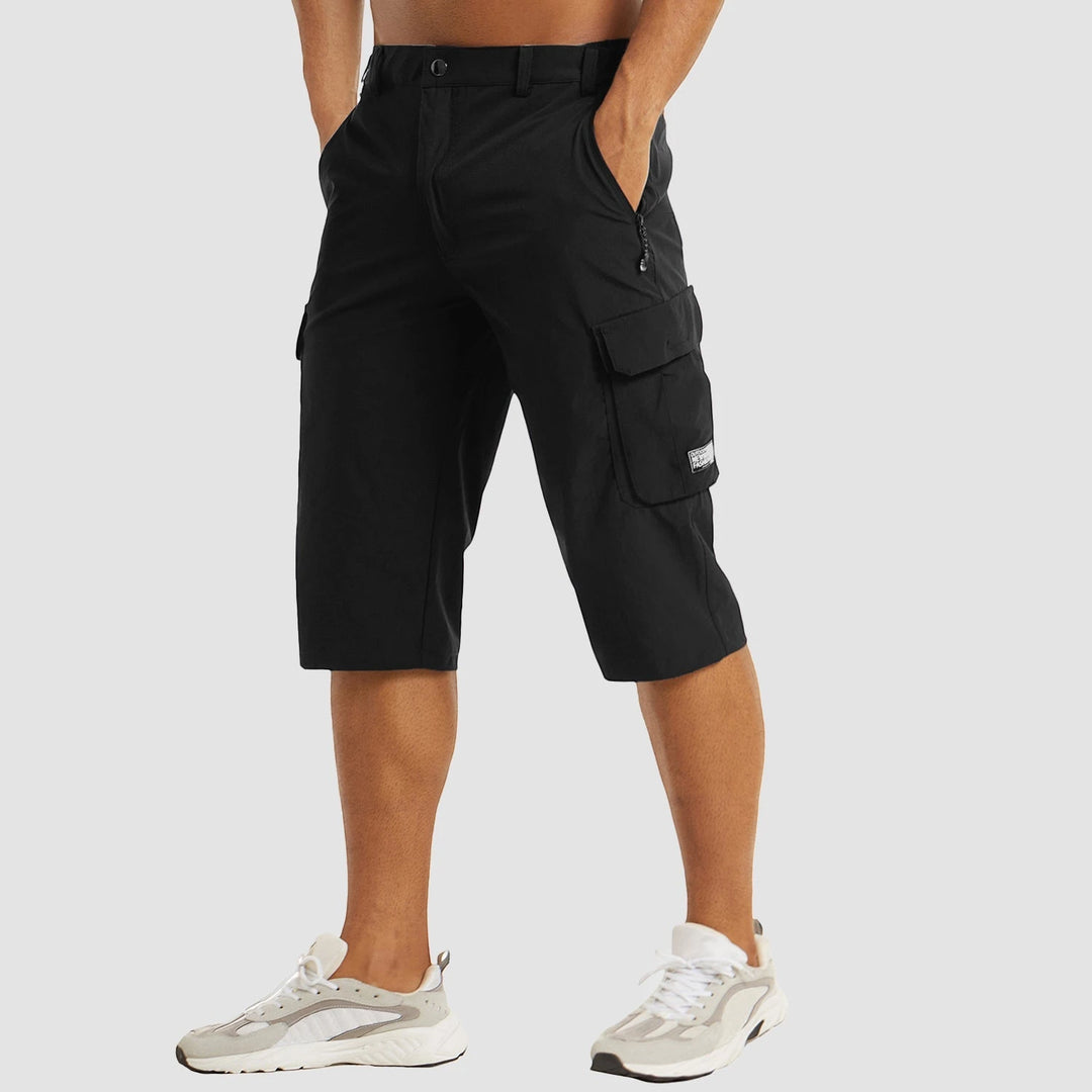 Men's Cargo Capri Shorts with Zip Pockets and Relaxed Fit
