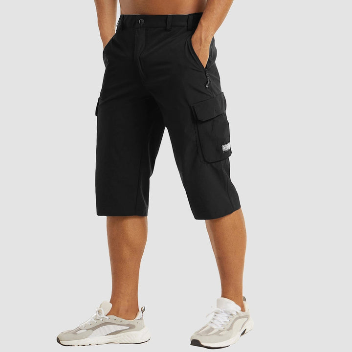 Men's Cargo Capri Shorts with Zip Pockets and Relaxed Fit
