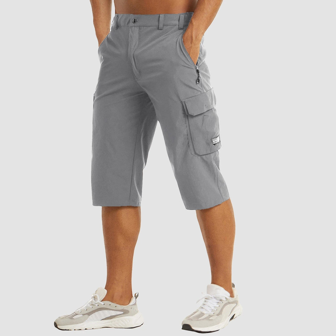 Men's Cargo Capri Shorts with Zip Pockets and Relaxed Fit
