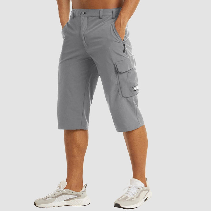 Men's Cargo Capri Shorts with Zip Pockets and Relaxed Fit