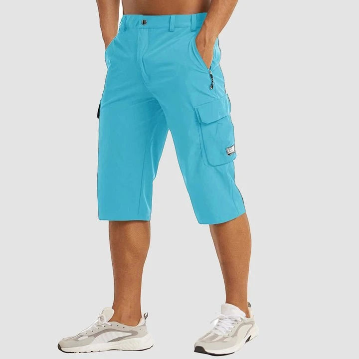 Men's Cargo Capri Shorts with Zip Pockets and Relaxed Fit