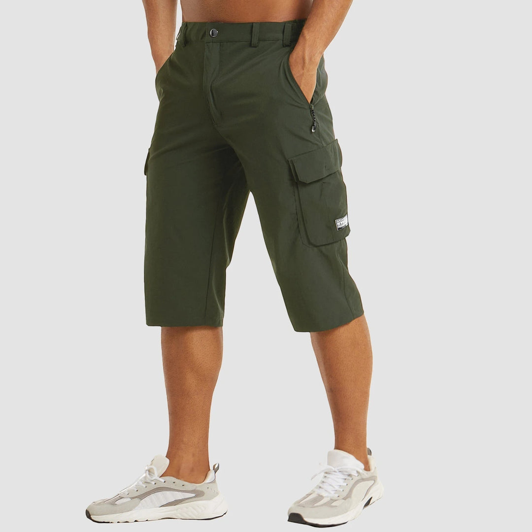 Men's Cargo Capri Shorts with Zip Pockets and Relaxed Fit