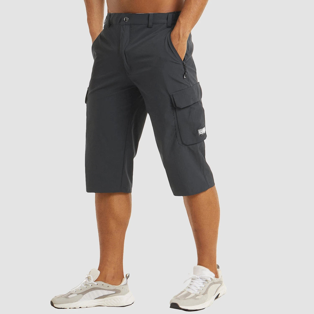 Men's Cargo Capri Shorts with Zip Pockets and Relaxed Fit