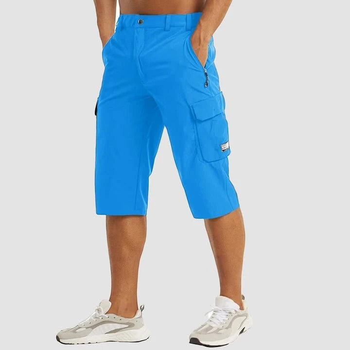 Men's Cargo Capri Shorts with Zip Pockets and Relaxed Fit