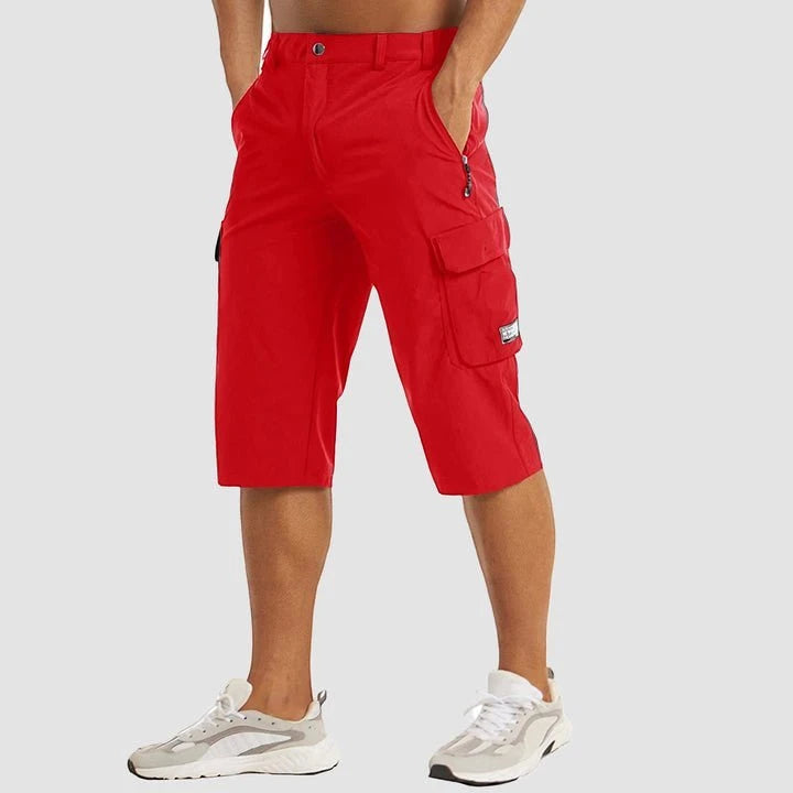 Men's Cargo Capri Shorts with Zip Pockets and Relaxed Fit
