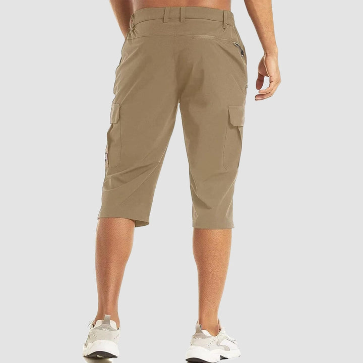 Men's Cargo Capri Shorts with Zip Pockets and Relaxed Fit