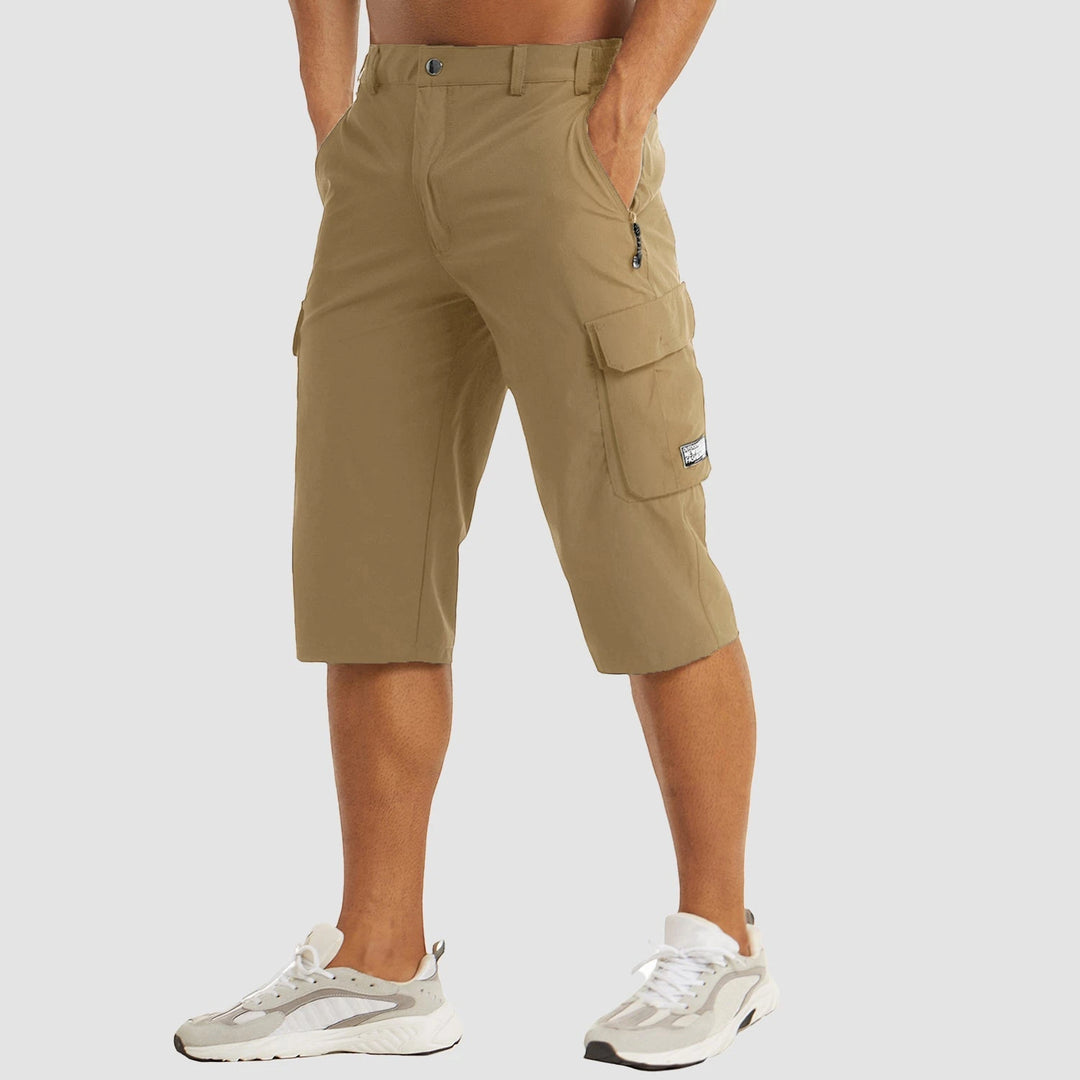 Men's Cargo Capri Shorts with Zip Pockets and Relaxed Fit