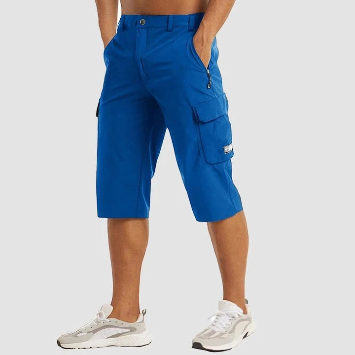 Men's Cargo Capri Shorts with Zip Pockets and Relaxed Fit