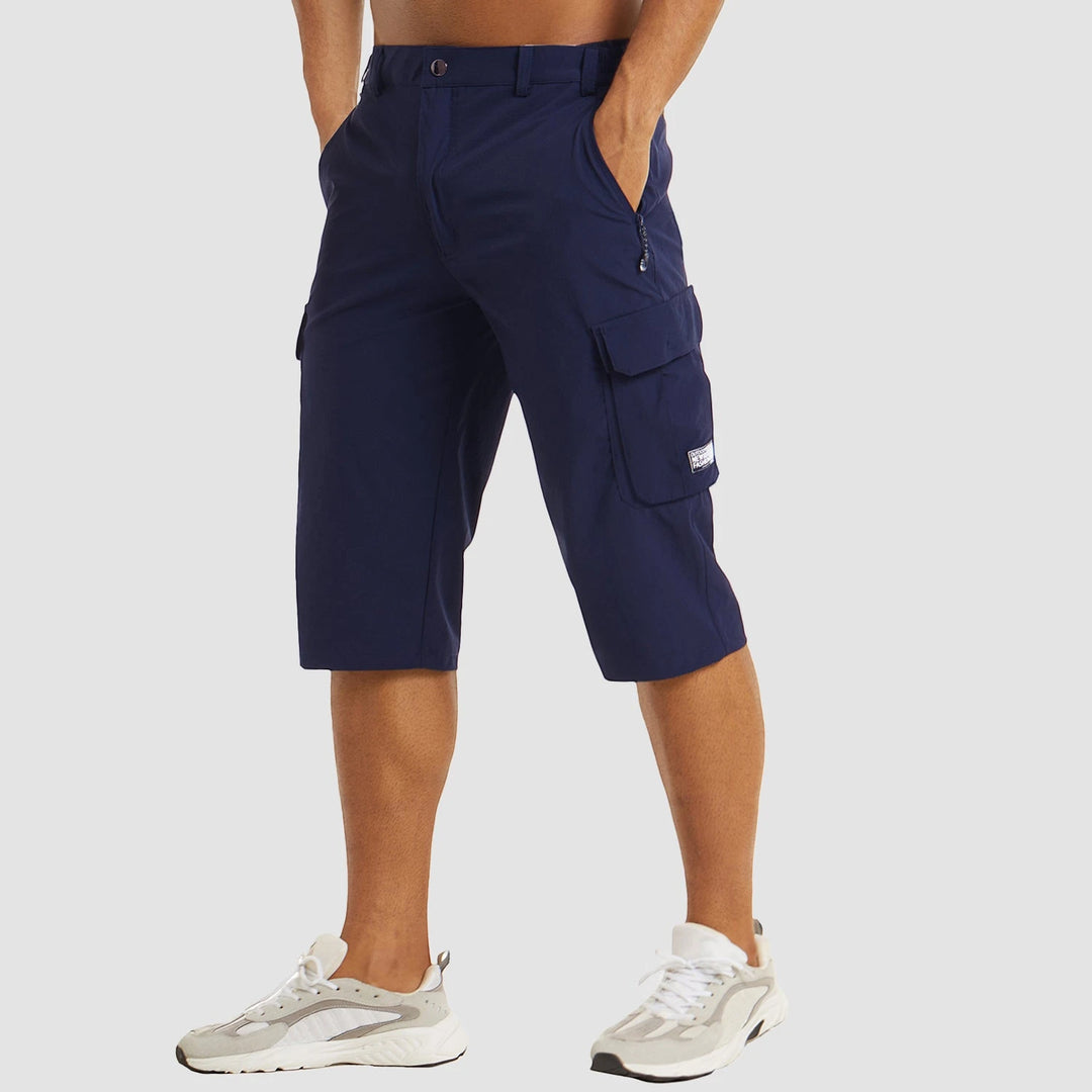 Men's Cargo Capri Shorts with Zip Pockets and Relaxed Fit