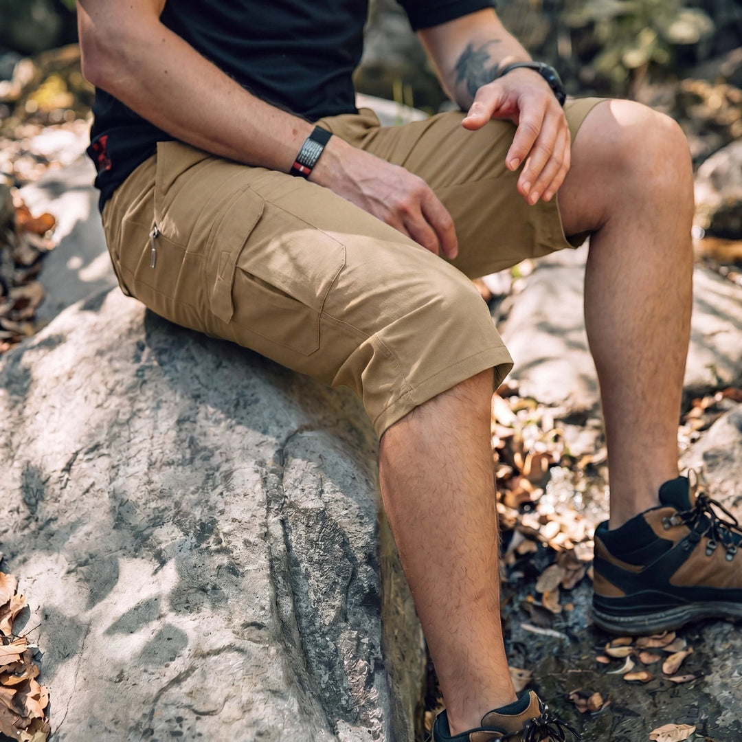Men's Cargo Capri Shorts with Zip Pockets and Relaxed Fit