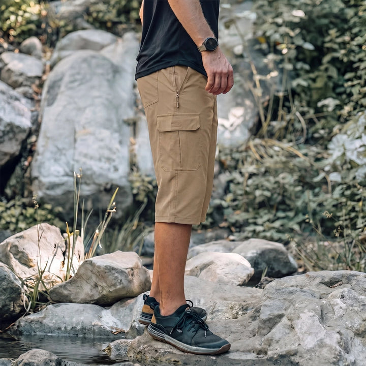 Men's Cargo Capri Shorts with Zip Pockets and Relaxed Fit