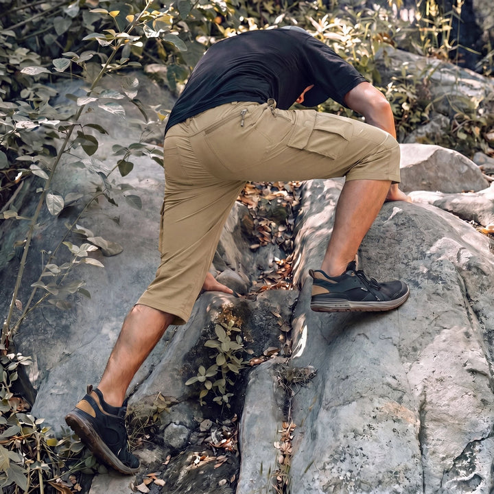 Men's Cargo Capri Shorts with Zip Pockets and Relaxed Fit