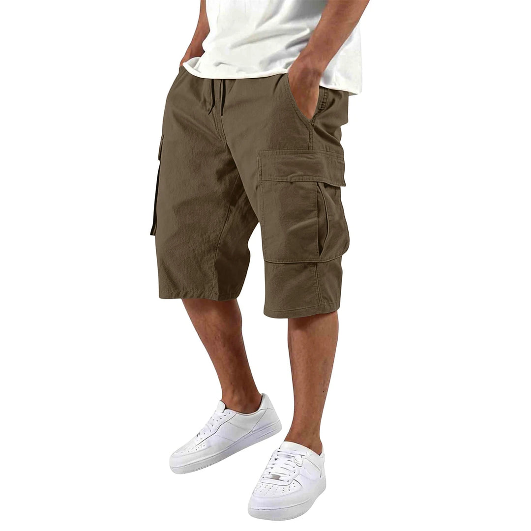 Men's Cargo Casual Shorts with Knee Length and Multi-Pockets