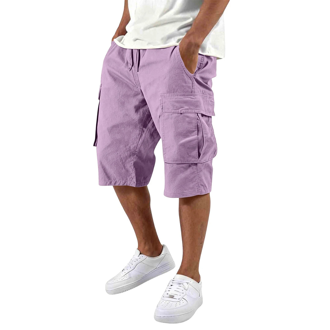 Men's Cargo Casual Shorts with Knee Length and Multi-Pockets