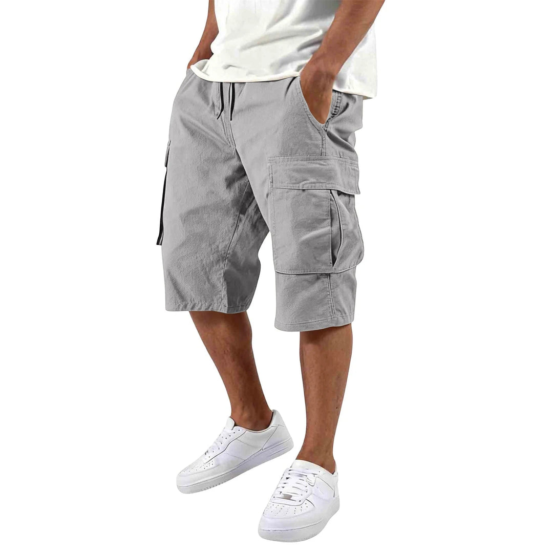 Men's Cargo Casual Shorts with Knee Length and Multi-Pockets