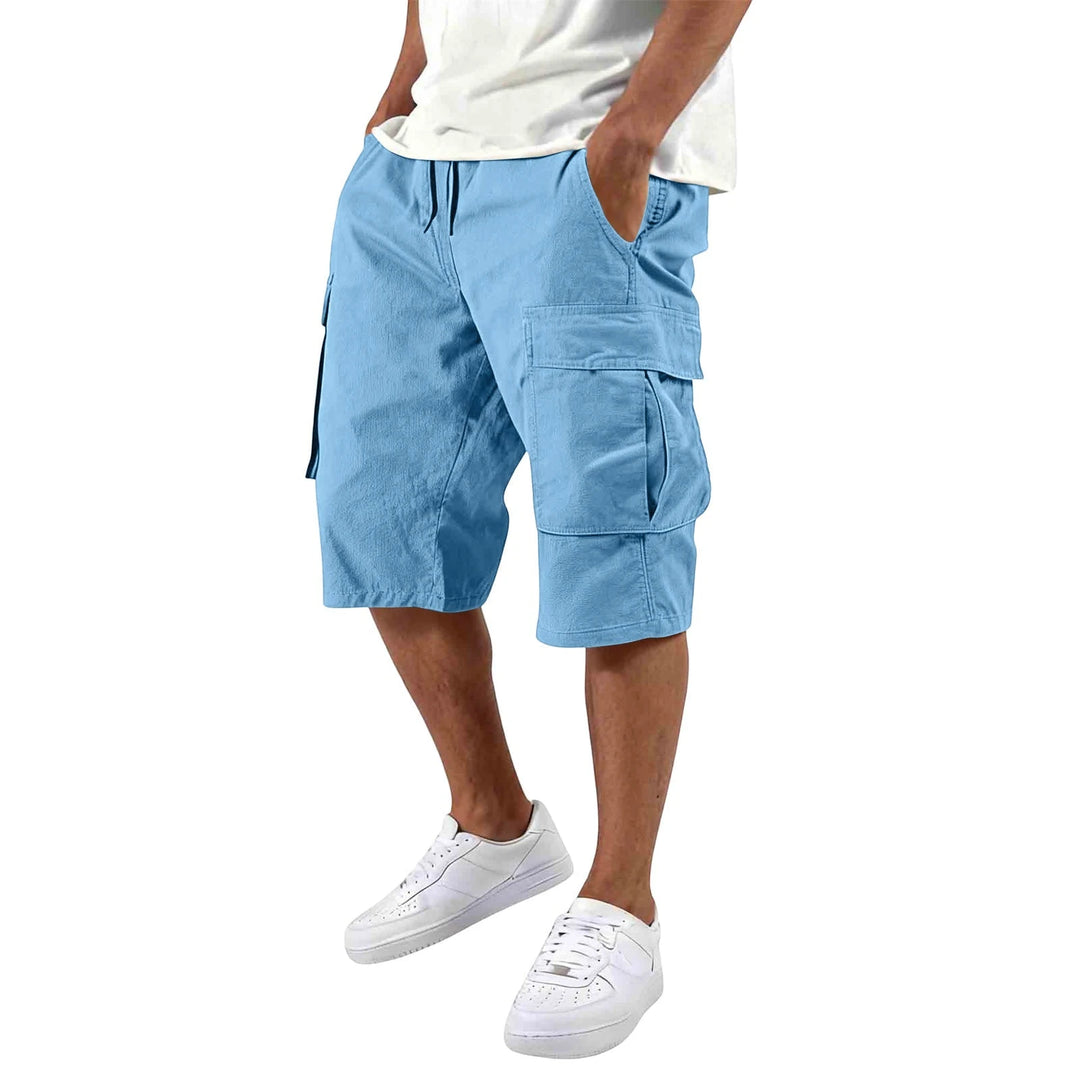 Men's Cargo Casual Shorts with Knee Length and Multi-Pockets