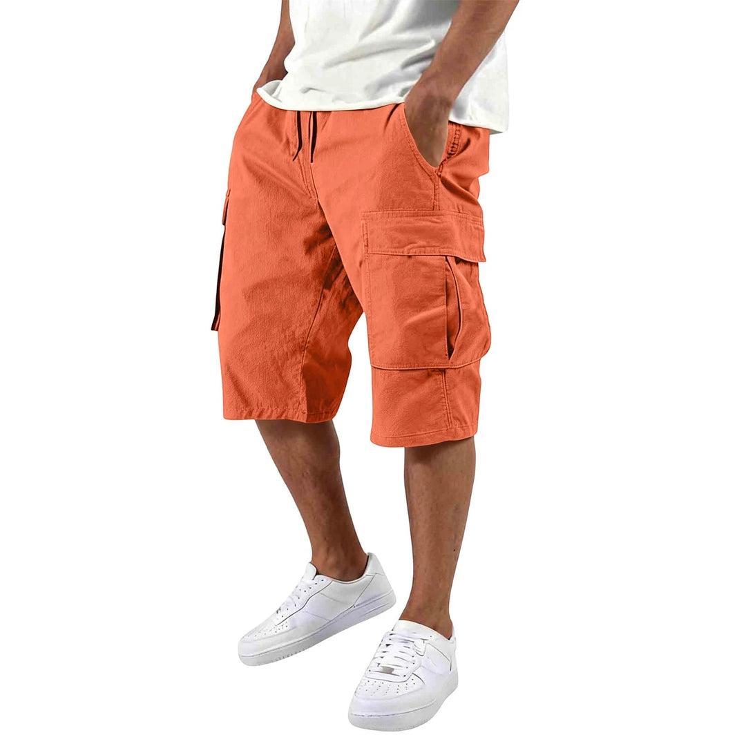 Men's Cargo Casual Shorts with Knee Length and Multi-Pockets