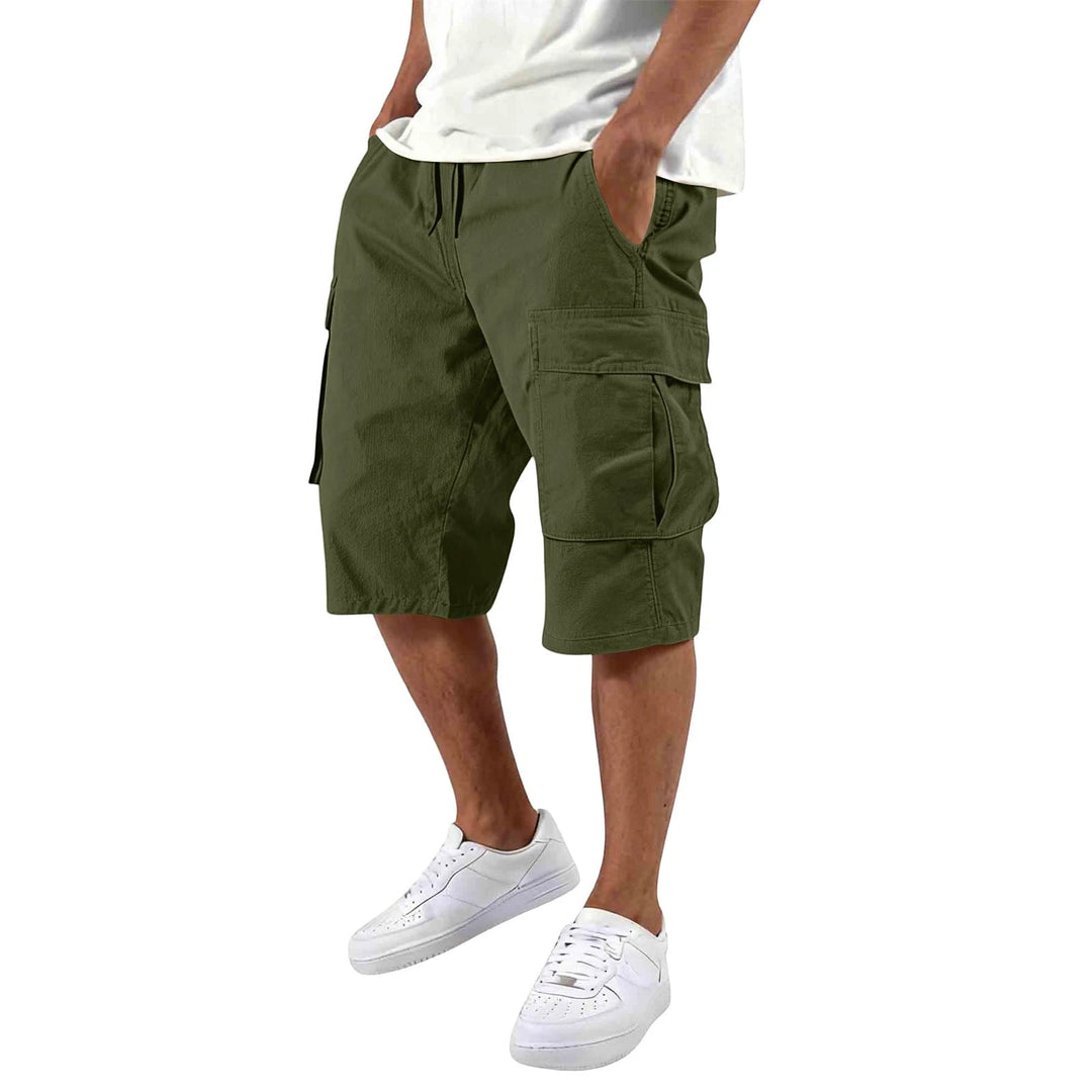 Men's Cargo Casual Shorts with Knee Length and Multi-Pockets