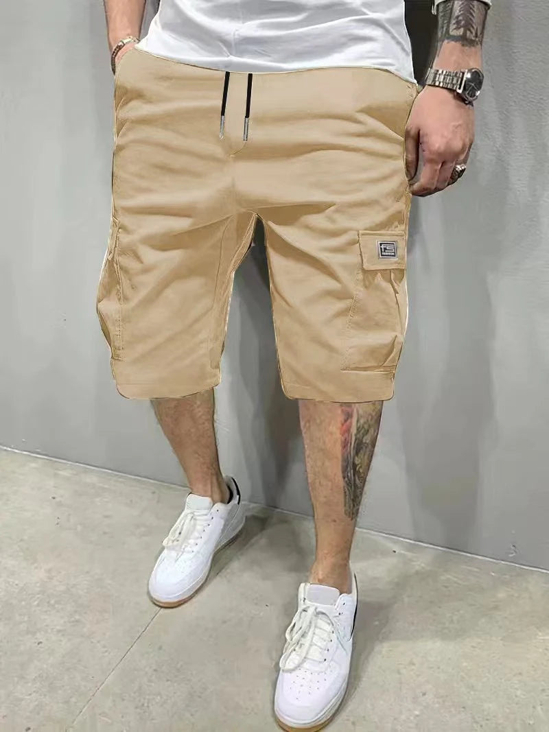 Men's Casual Cargo Shorts with Knee Length and Drawstring