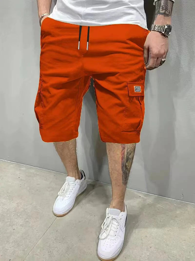 Men's Casual Cargo Shorts with Knee Length and Drawstring