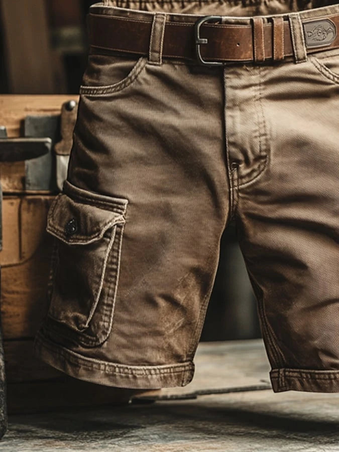Men's Casual Cargo Shorts with Relaxed Fit and Buttoned Pockets
