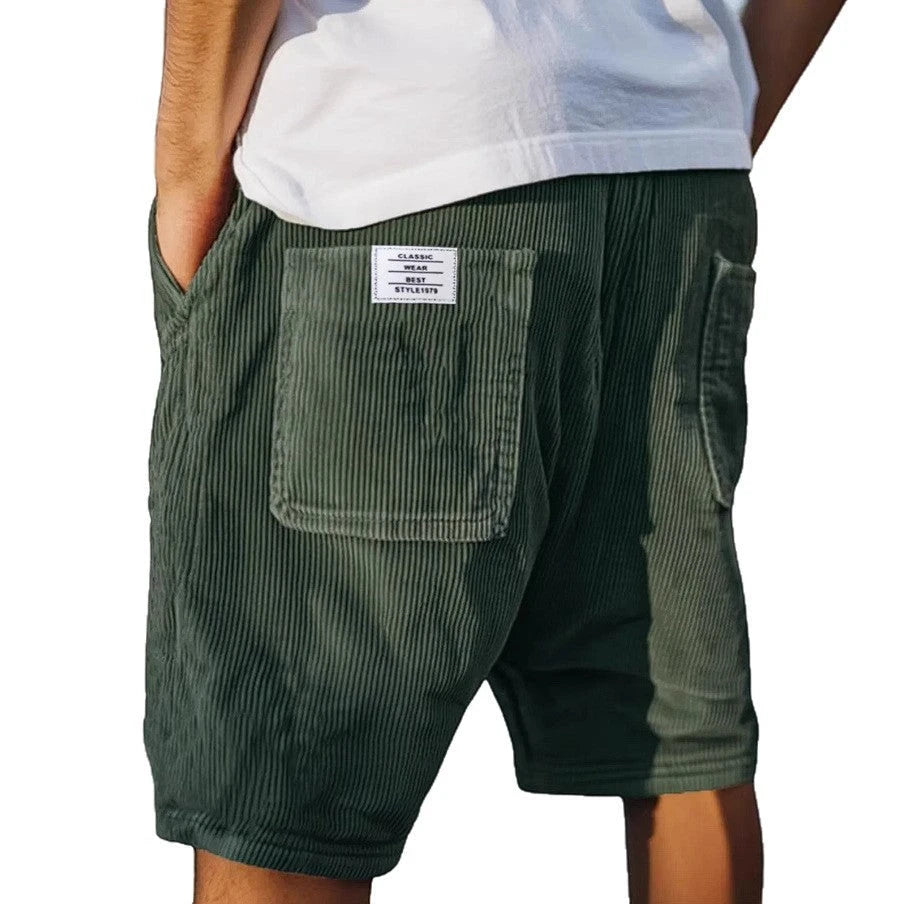 Men's Corduroy Casual Shorts with Relaxed Fit and Side Pockets