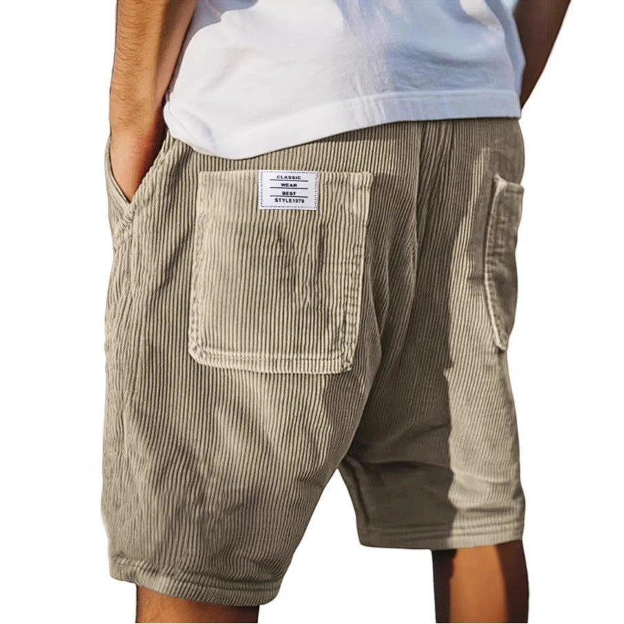 Men's Corduroy Casual Shorts with Relaxed Fit and Side Pockets