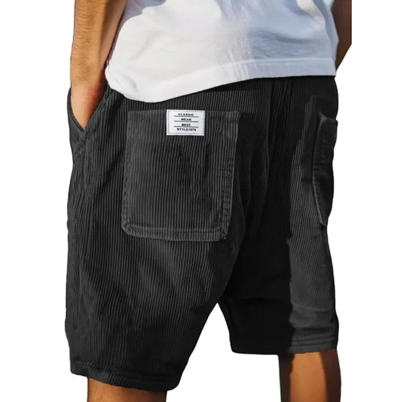 Men's Corduroy Casual Shorts with Relaxed Fit and Side Pockets