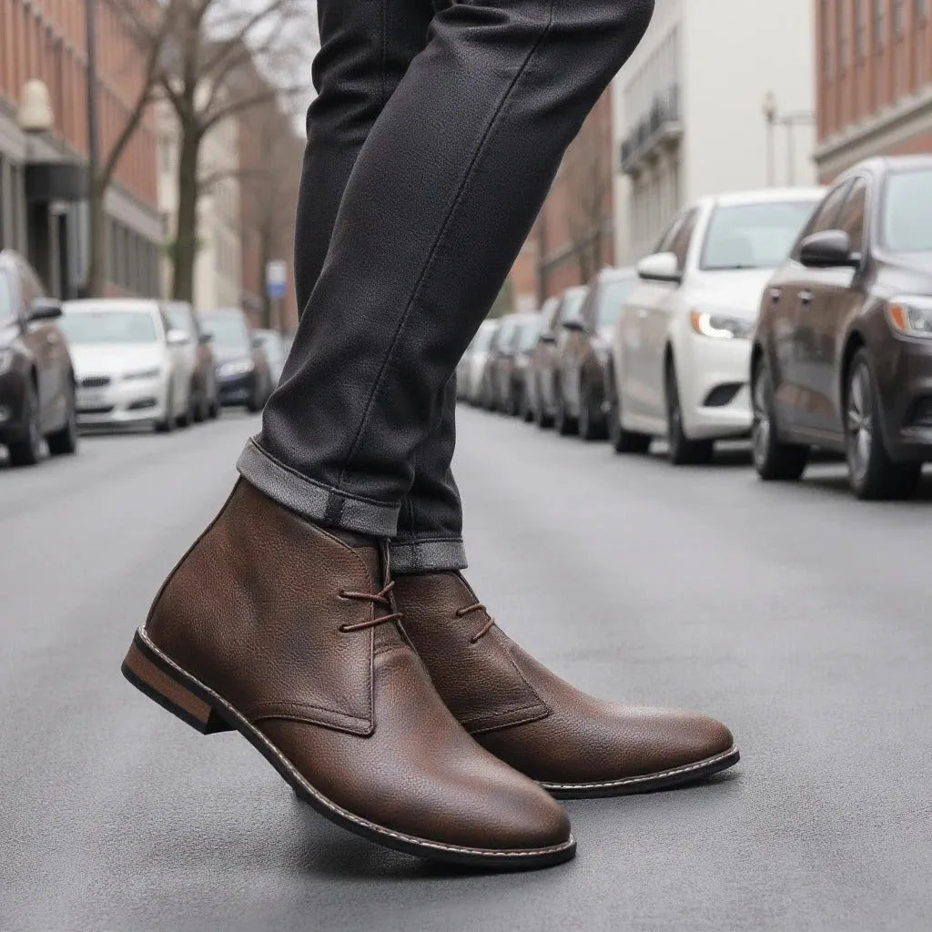 Men’s Flat Ankle Boots with Lace Up Front