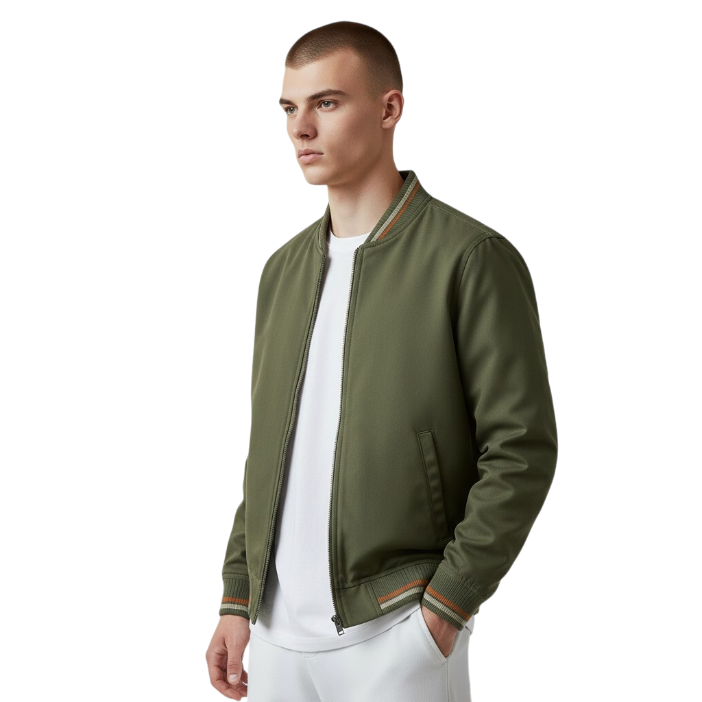 Men’s Lightweight Bomber Jacket with Striped Trim
