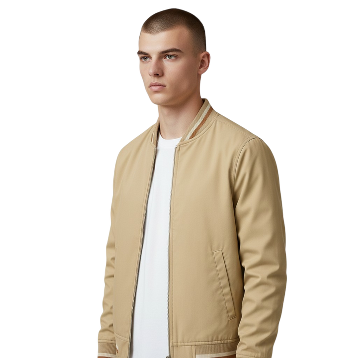 Men’s Lightweight Bomber Jacket with Striped Trim