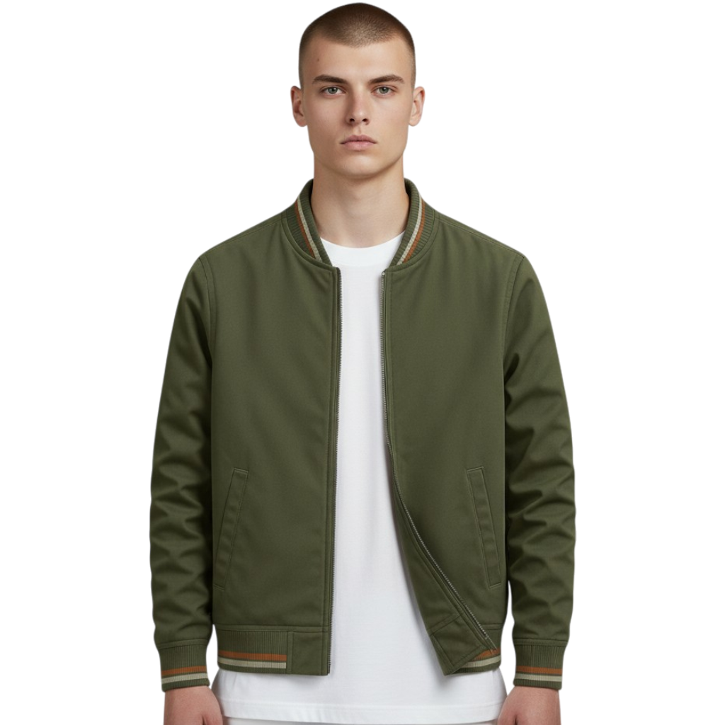 Men’s Lightweight Bomber Jacket with Striped Trim