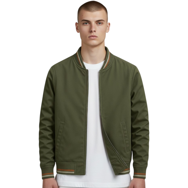 Men’s Lightweight Bomber Jacket with Striped Trim