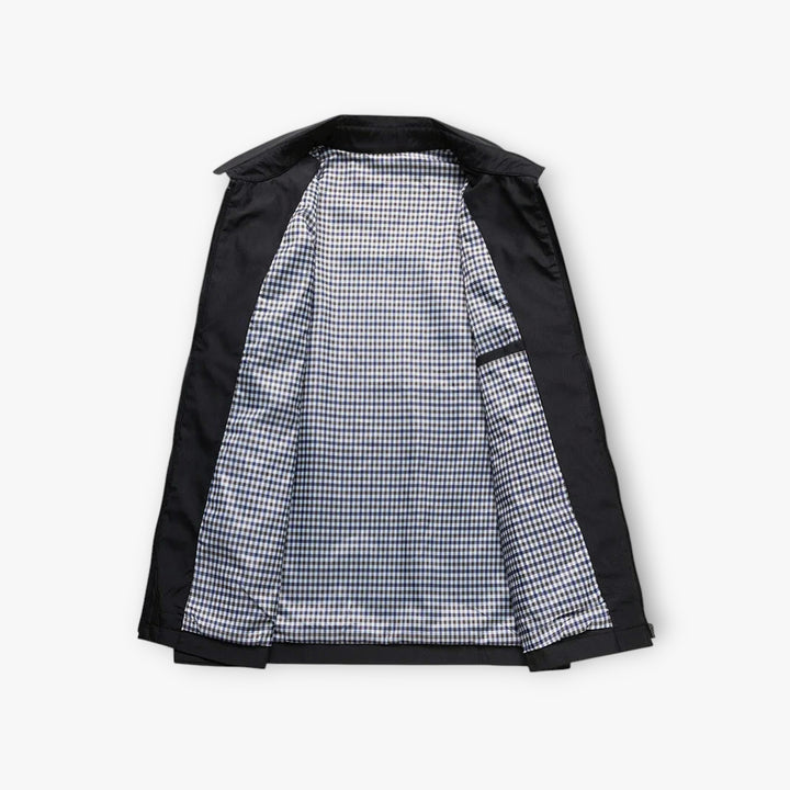 Black jacket with a checkered pattern on a white background