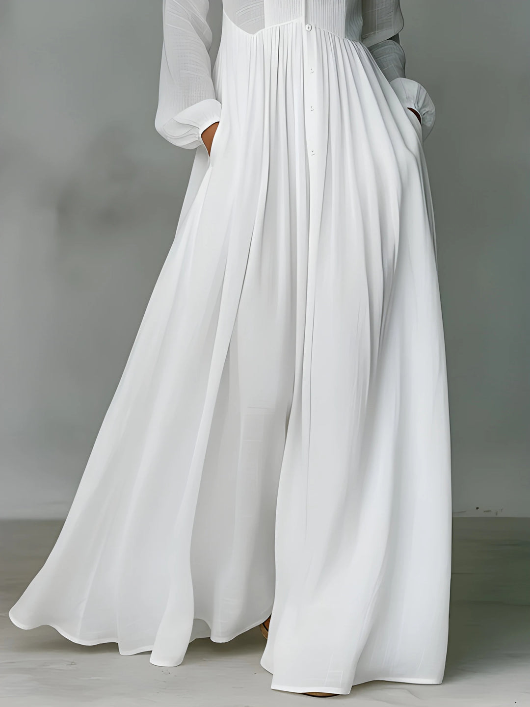 Women's Elegant Maxi Dress with Stand Collar and Long Sleeves