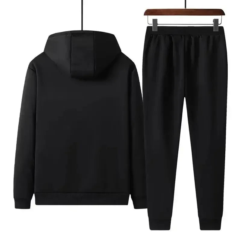 Relaxed Fit Zip-Up Hoodie with Zip Pockets and Trousers Set