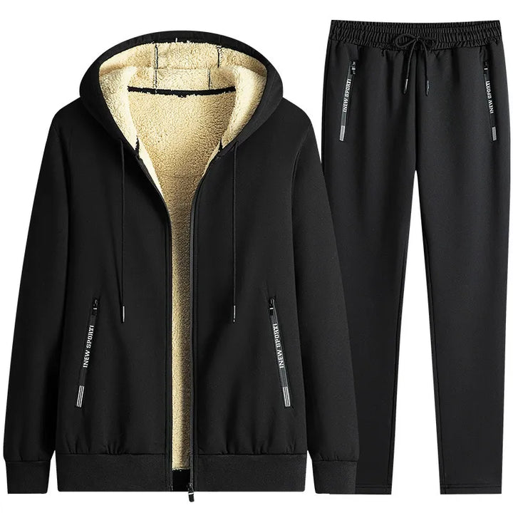 Relaxed Fit Zip-Up Hoodie with Zip Pockets and Trousers Set