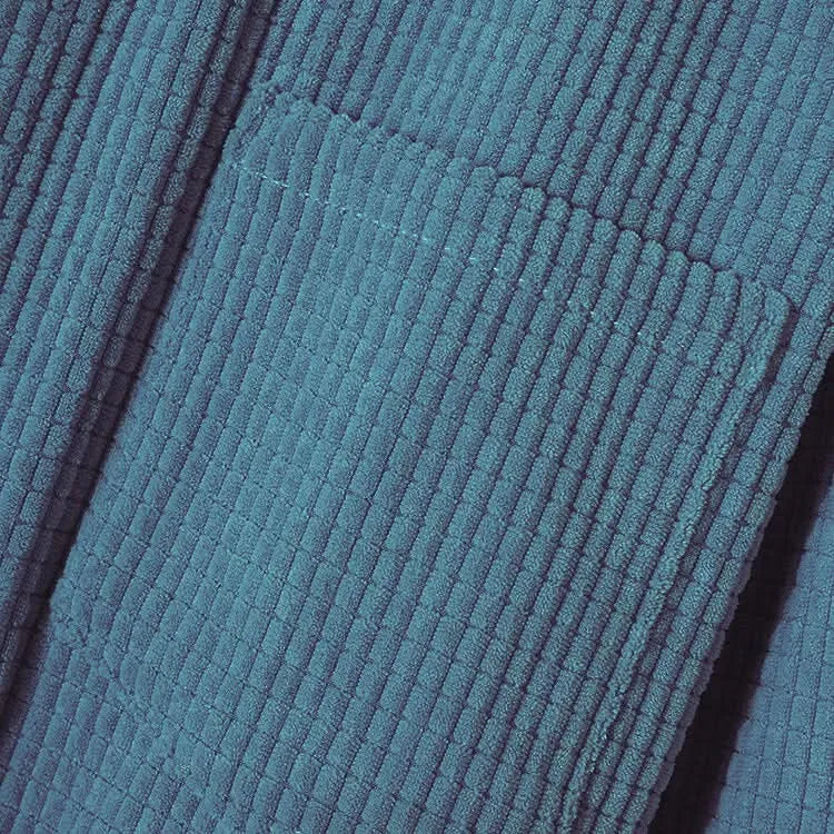 Ribbed Hoodie with Button Closure and Chest Pocket