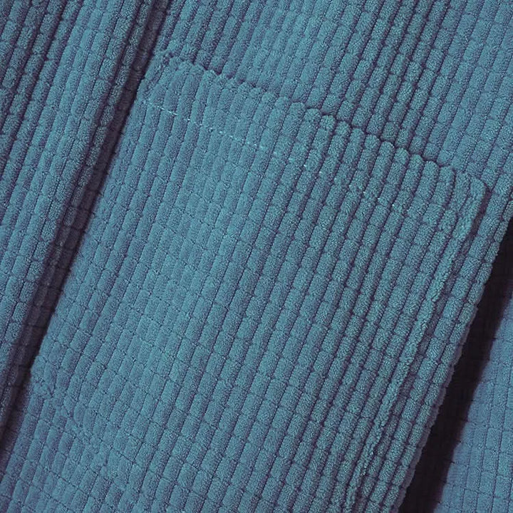 Ribbed Hoodie with Button Closure and Chest Pocket
