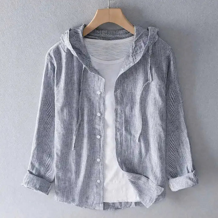 Striped Hoodie with Button Closure and Long Sleeves